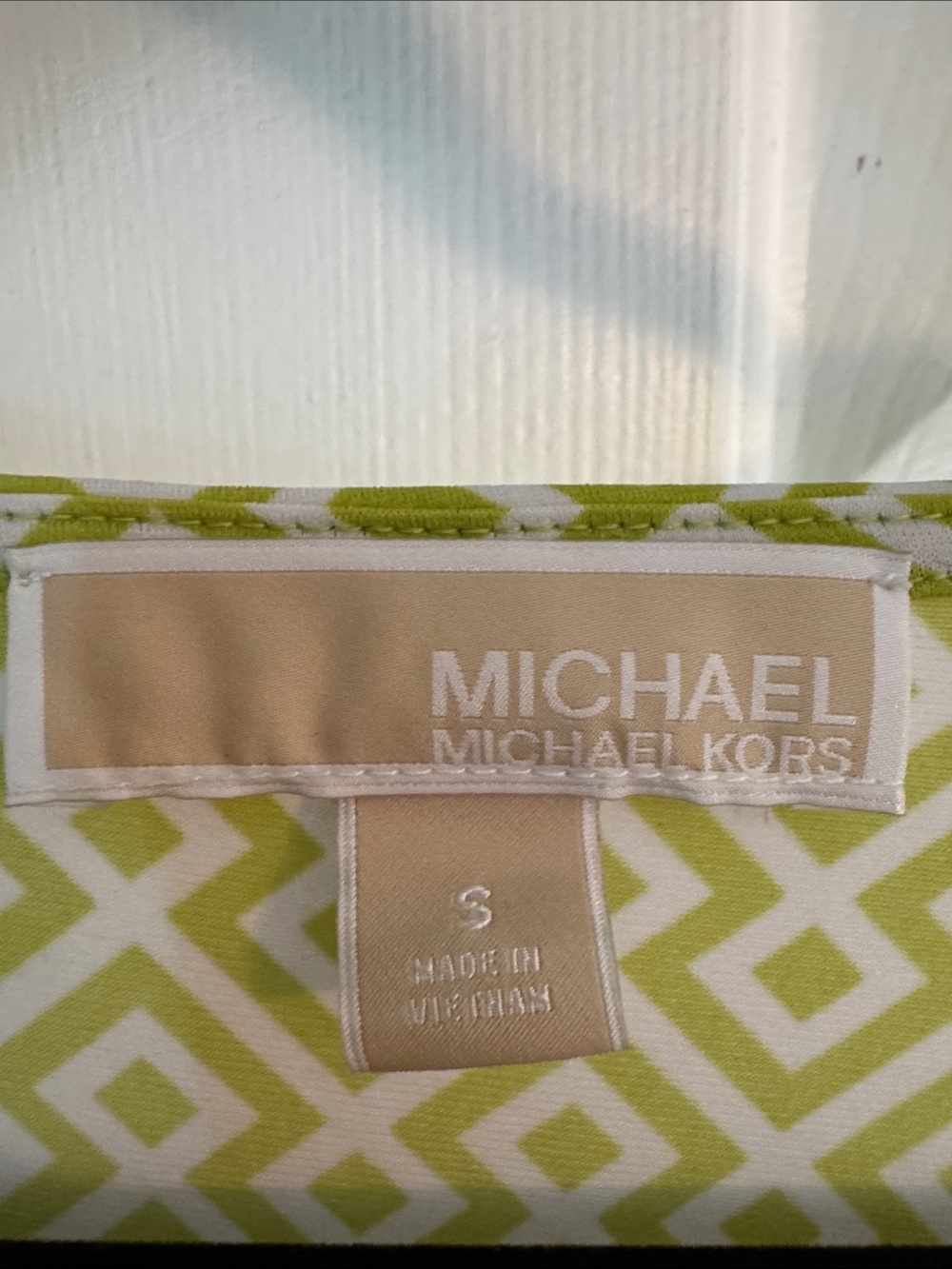 MICHAEL Michael Kors Lime Green and White Geometric Draped-Shoulder Top (29) - Picture 2 of 6